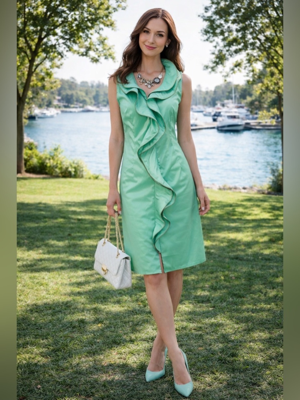 Samuel Dong Sleeveless Mint Ruffle Dress size S